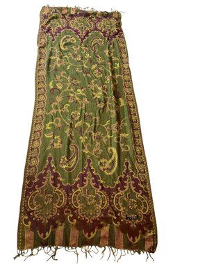 Vintage Multicolor Floral Paisley 100% Pashmina Scarf Fringe Ends Reversible